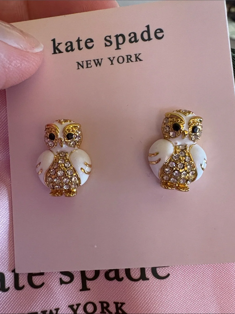 kate spade white & gold owl stud earrings